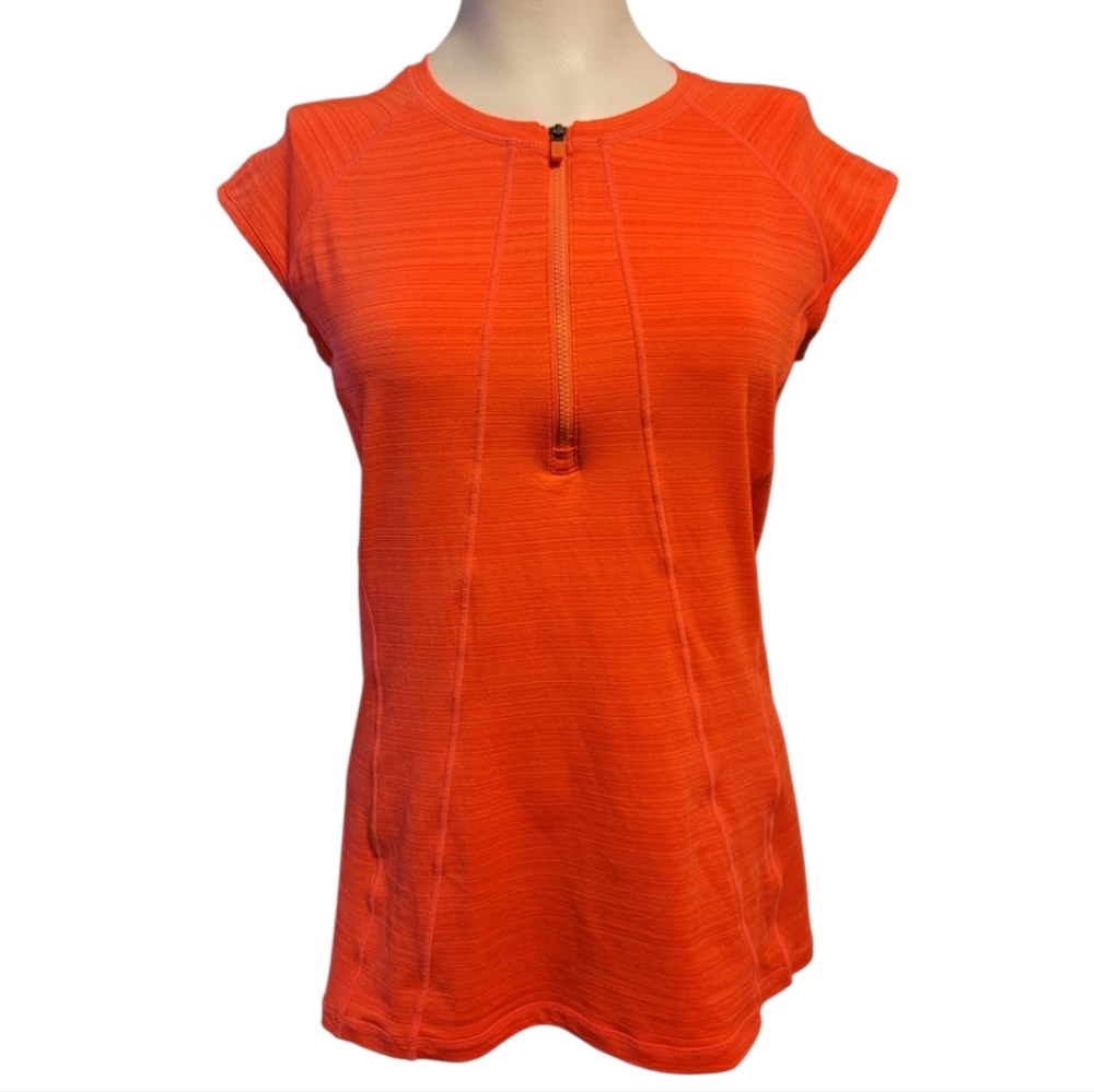 Athleta Top Pacifica UPF Tank Bright Orange 1/2 Zip Stretch Size‎ Small